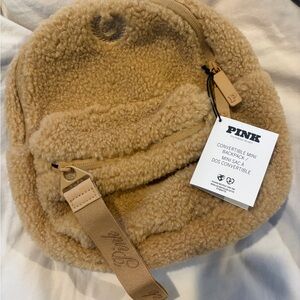 PINK Victoria's Secret Fuzzy Convertible Mini Backpack - Brown